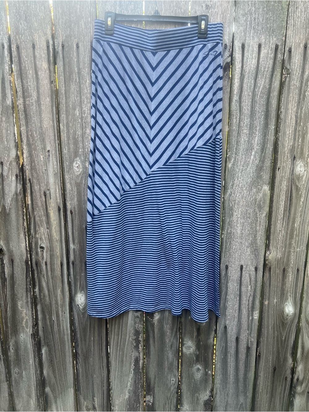 Seven7 Navy and Light Blue Striped Maxi Skirt